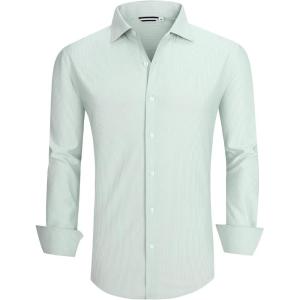 imageAlex Vando Mens Stripe Dress Shirt FastDrying Easy Care Long Sleeve Regular Fit Button Down ShirtsGreen
