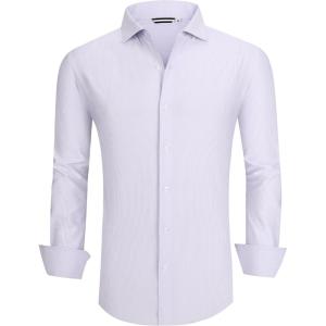imageAlex Vando Mens Stripe Dress Shirt FastDrying Easy Care Long Sleeve Regular Fit Button Down ShirtsLilac