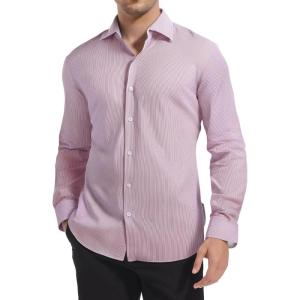 imageAlex Vando Mens Stripe Dress Shirt FastDrying Easy Care Long Sleeve Regular Fit Button Down ShirtsRed