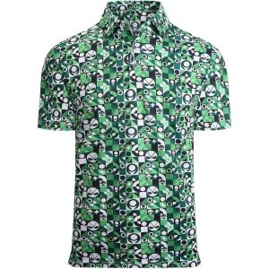 imageAlex Vando Mens Golf Shirt Moisture Wicking QuickDry Print Performance Polo Shirts for MenGreen Golf Club  Ball