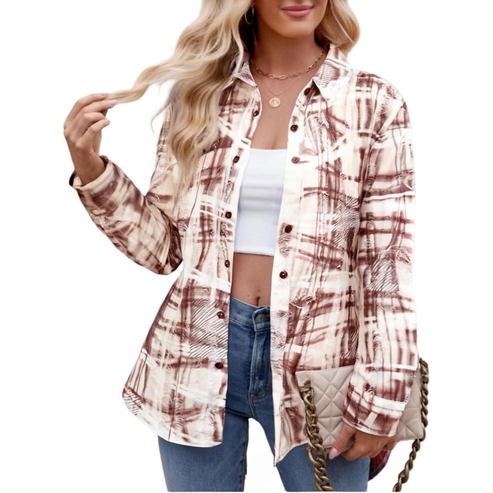 imageAlex Vando Womens Flannel Shirt Regular Long Sleeve Button Down Flannel Shirts for WomenDistressed BeigeBrown