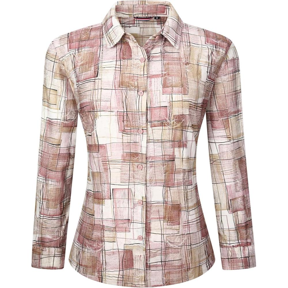 imageAlex Vando Womens Flannel Shirt Regular Long Sleeve Button Down Flannel Shirts for WomenDistressed BeigePink