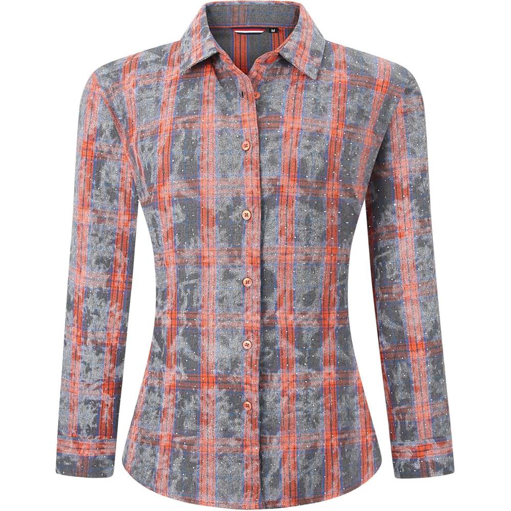 imageAlex Vando Womens Flannel Shirt Regular Long Sleeve Button Down Flannel Shirts for WomenRhinestone OrangeGrey