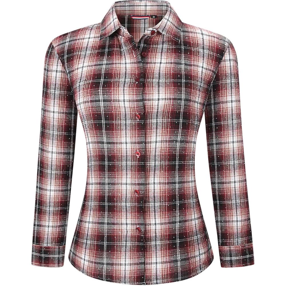 imageAlex Vando Womens Flannel Shirt Regular Long Sleeve Button Down Flannel Shirts for WomenRhinestone WineBlack