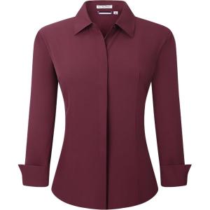 imageAlex Vando Womens Dress Shirts Wrinkle Free Regular Fit Long Sleeve Stretch Work ShirtHidden Placket Burgundy