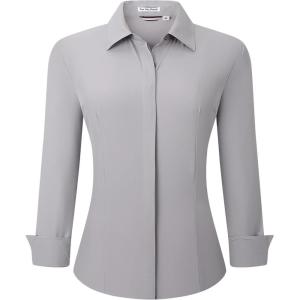 imageAlex Vando Womens Dress Shirts Wrinkle Free Regular Fit Long Sleeve Stretch Work ShirtHidden Placket Lt Grey