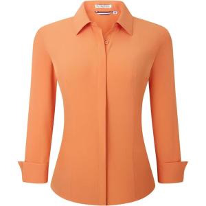 imageAlex Vando Womens Dress Shirts Wrinkle Free Regular Fit Long Sleeve Stretch Work ShirtHidden Placket Orange