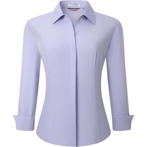 imageAlex Vando Womens Dress Shirts Wrinkle Free Regular Fit Long Sleeve Stretch Work ShirtHidden Placket Purple