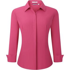 imageAlex Vando Womens Dress Shirts Wrinkle Free Regular Fit Long Sleeve Stretch Work ShirtHidden Placket Rose
