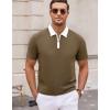 image:imageAlex Vando Mens Golf Shirt Quick Dry Stretch Performance Zip Short Sleeve Polo ShirtCoffee