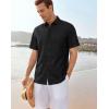 image:imageAlex Vando Mens Jacquard Knit Button Down Shirts Breathable Stretch Business Casual Short Sleeve ShirtBlack
