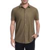 image:imageAlex Vando Mens Jacquard Knit Button Down Shirts Breathable Stretch Business Casual Short Sleeve ShirtCoffee