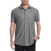 image:imageAlex Vando Mens Jacquard Knit Button Down Shirts Breathable Stretch Business Casual Short Sleeve ShirtGrey