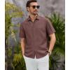 image:imageAlex Vando Mens Jacquard Knit Button Down Shirts Breathable Stretch Business Casual Short Sleeve ShirtWine