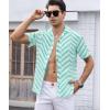 image:imageAlex Vando Mens Lace Shirt Short Sleeve SeeThrough Pattern Summer Beach Button Down ShirtGreen Herringbone