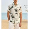 image:imageAlex Vando Mens Linen Blend Print Shirt Camp Collar Short Sleeve Beach Button Down Shirts MenBeige W Black Flower