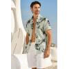 image:imageAlex Vando Mens Linen Blend Print Shirt Camp Collar Short Sleeve Beach Button Down Shirts MenBeige W Black Flower