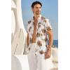 image:imageAlex Vando Mens Linen Blend Print Shirt Camp Collar Short Sleeve Beach Button Down Shirts MenBeige W Brown Flower