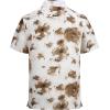 image:imageAlex Vando Mens Linen Blend Print Shirt Camp Collar Short Sleeve Beach Button Down Shirts MenBeige W Brown Flower