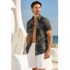 image:imageAlex Vando Mens Linen Blend Print Shirt Camp Collar Short Sleeve Beach Button Down Shirts MenBlack W Brown Flower