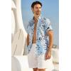 image:imageAlex Vando Mens Linen Blend Print Shirt Camp Collar Short Sleeve Beach Button Down Shirts MenBlue W White Flower