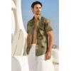image:imageAlex Vando Mens Linen Blend Print Shirt Camp Collar Short Sleeve Beach Button Down Shirts MenKhaki W Brown Flower
