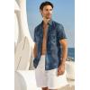 image:imageAlex Vando Mens Linen Blend Print Shirt Camp Collar Short Sleeve Beach Button Down Shirts MenNavy Flower