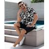 image:imageAlex Vando Mens Seersucker Print Button Down Short Sleeve Summer Beach ShirtsBlack Leaf