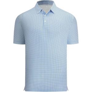 image:imageAlex Vando Mens Check Print Golf Shirt Cooling Stretch Short Sleeve Shirt for Golf Work amp CasualBlue Check