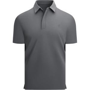 image:imageAlex Vando Mens Golf Polo Shirt Lightweight Textured 4Way Stretch Performance Polo with Mesh SideCharcoal