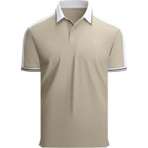 image:imageAlex Vando Mens Golf Polo Shirt Short Sleeve  Performance Stretch Nylon Pique Polo Shirts for Golf Sports amp Casual WearKhaki