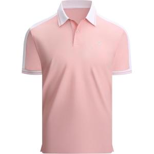 image:imageAlex Vando Mens Golf Polo Shirt Short Sleeve  Performance Stretch Nylon Pique Polo Shirts for Golf Sports amp Casual WearPink