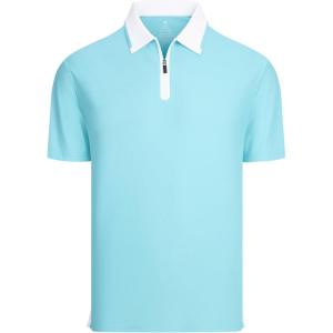 image:imageAlex Vando Mens Golf Shirt Quick Dry Stretch Performance Zip Short Sleeve Polo ShirtBlue