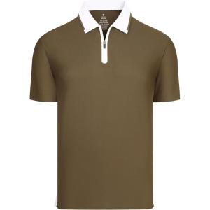 image:imageAlex Vando Mens Golf Shirt Quick Dry Stretch Performance Zip Short Sleeve Polo ShirtCoffee