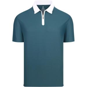 image:imageAlex Vando Mens Golf Shirt Quick Dry Stretch Performance Zip Short Sleeve Polo ShirtTeal