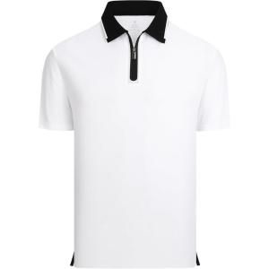 image:imageAlex Vando Mens Golf Shirt Quick Dry Stretch Performance Zip Short Sleeve Polo ShirtWhite
