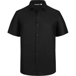 image:imageAlex Vando Mens Jacquard Knit Button Down Shirts Breathable Stretch Business Casual Short Sleeve ShirtBlack