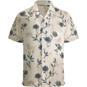 image:imageAlex Vando Mens Lace Shirt Short Sleeve SeeThrough Pattern Summer Beach Button Down ShirtBeige Black Flower