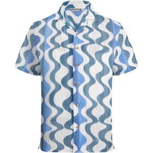 image:imageAlex Vando Mens Lace Shirt Short Sleeve SeeThrough Pattern Summer Beach Button Down ShirtBlue Wave