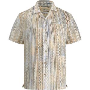 image:imageAlex Vando Mens Lace Shirt Short Sleeve SeeThrough Pattern Summer Beach Button Down ShirtBrown Line