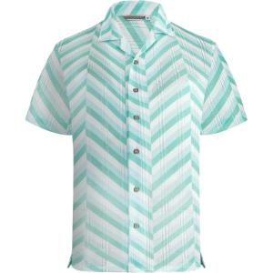 image:imageAlex Vando Mens Lace Shirt Short Sleeve SeeThrough Pattern Summer Beach Button Down ShirtGreen Herringbone