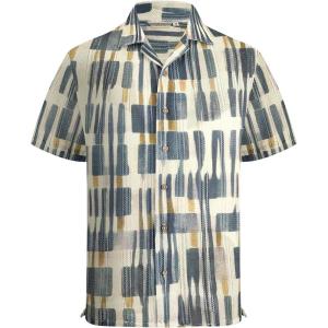 image:imageAlex Vando Mens Lace Shirt Short Sleeve SeeThrough Pattern Summer Beach Button Down ShirtGrey Geometry