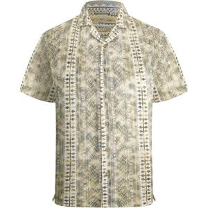 image:imageAlex Vando Mens Lace Shirt Short Sleeve SeeThrough Pattern Summer Beach Button Down ShirtKhaki Diamond