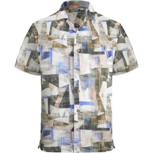image:imageAlex Vando Mens Lace Shirt Short Sleeve SeeThrough Pattern Summer Beach Button Down ShirtMulti Geometry