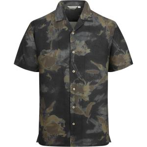 image:imageAlex Vando Mens Linen Blend Print Shirt Camp Collar Short Sleeve Beach Button Down Shirts MenBlack W Brown Flower