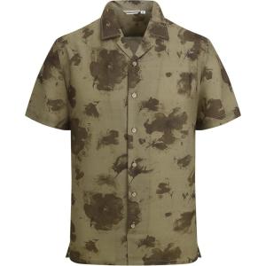 image:imageAlex Vando Mens Linen Blend Print Shirt Camp Collar Short Sleeve Beach Button Down Shirts MenKhaki W Brown Flower