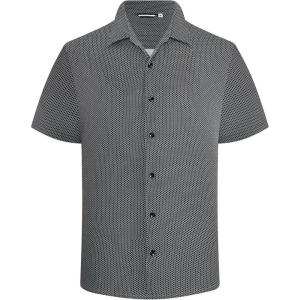 image:imageAlex Vando Mens Print Button Down Shirts Short Sleeve Business Casual Dress ShirtBlack Diamond
