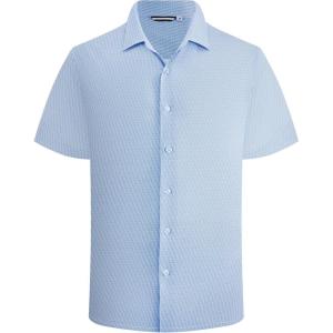 image:imageAlex Vando Mens Print Button Down Shirts Short Sleeve Business Casual Dress ShirtBlue Check