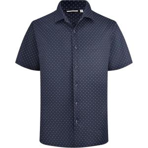 image:imageAlex Vando Mens Print Button Down Shirts Short Sleeve Business Casual Dress ShirtNavy Sail