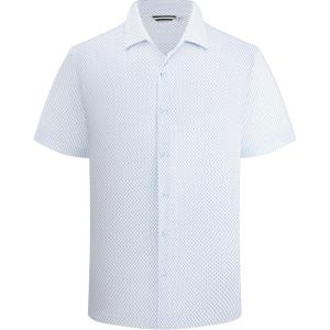 image:imageAlex Vando Mens Print Button Down Shirts Short Sleeve Business Casual Dress ShirtWhite Circle